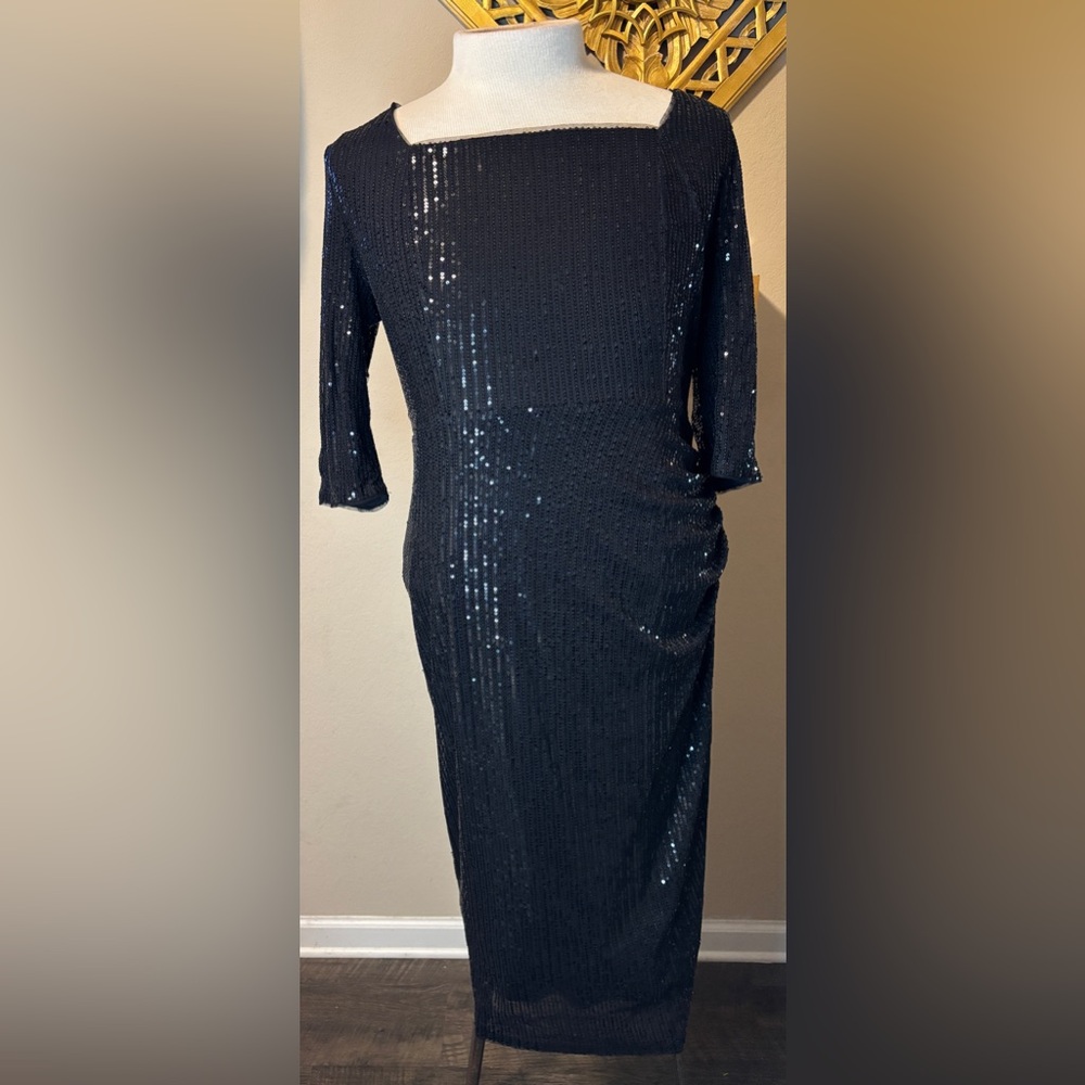 Belle Poque Sequin Black Party Dress Square Neck Ruched Bodycon Glitter Size 2XL